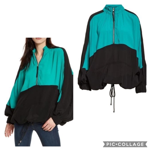Free People Teal/Black Colorblock Lightweight Jacket - Picture 1 of 2